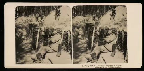Stereo-Fotografie NPG, deutsche Truppen bei der Mittagsruhe im Schützengraben