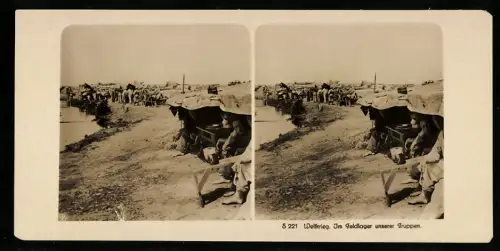 Stereo-Fotografie NPG, im Feldlager unserer Truppen, deutsche Soldaten