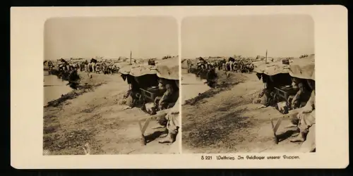 Stereo-Fotografie NPG, deutsche Soldaten im Felslager schützen sich vor der Sonne