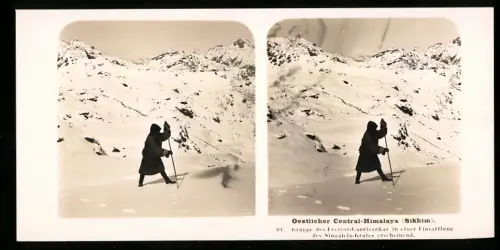 Stereo-Fotografie Fotograf unbekannt, Bergsteiger im Himalaya am Gauri Sankar, Gletscher