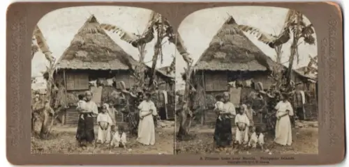 Stereo-Fotografie C. H. Gravis, Philadelphia, a Filipino home near Manila, Philippiner