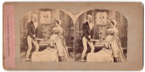 Stereo-Fotografie Looking down upon his Luck, Mann und Frau mit ihren Kindern, Mutterglück