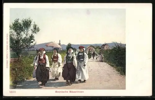 AK Bosnische Bäuerinnen auf einem Weg