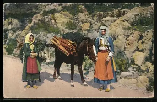 AK Trebinje, Händlerinnen mit beladenem Pferd