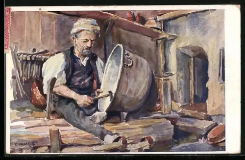 Künstler-AK Sarajewo, Schmied bei der Arbeit