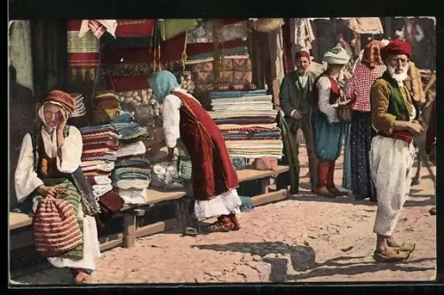 AK Bosnien, Marktszene, bosnische Volkstypen