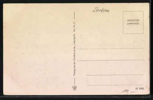 AK Serbien, Partie auf dem Marktplatz mit Soldaten zu Pferd