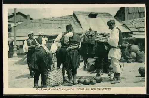 AK Bosnien Hercegovina, Szene aus dem Marktleben