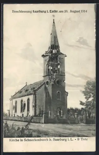 AK Schneckenbusch b. Saarburg, Kirche nach der Beschiessung 1914