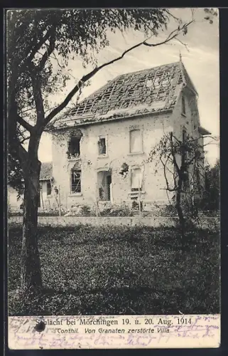 AK Conthil, Villa détruite par des obus après la bataille, août 1914