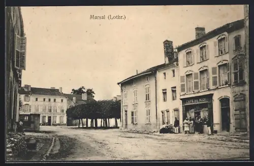 AK Marsal /Lothr., Rue principale avec Café du Midi et bâtiments historiques