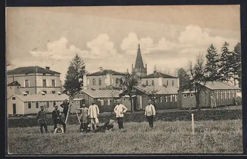 AK Albesdorf /Loth., Hôpital St. Anna avec soldats devant le bâtiment