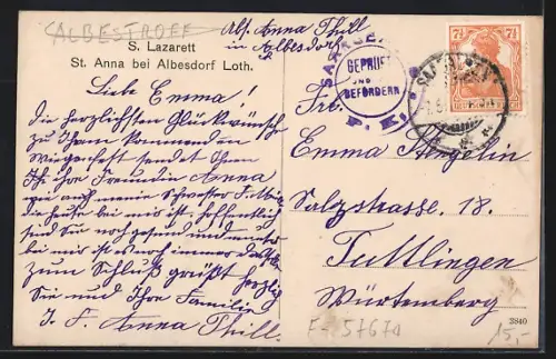 AK Albesdorf /Loth., Hôpital St. Anna avec soldats devant le bâtiment