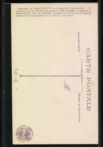 Foto-AK französischer Heerführer, Portrait General Maud'Huy in Uniform mit vielen Orden