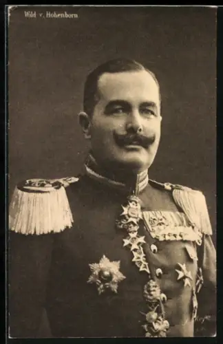 AK Portrait Heerführer Wild v. Hohenborn in Epauletten-Uniform mit Orden, Bruststern
