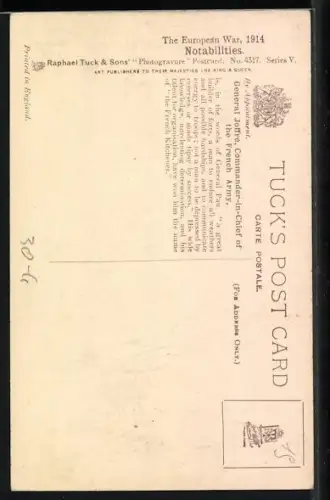 AK General Joffre, Commander-in-Chief of the French Army