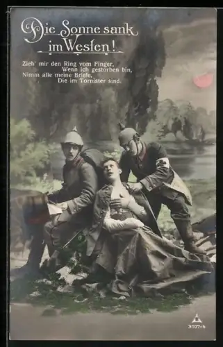 AK Sterbender Soldat bei der Versorgung, Zieh` mir den Ring vom Finger, Rotes Kreuz