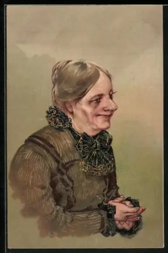 Künstler-Präge-AK L'Aimable Belle-Mére, betagte Dame im Portrait