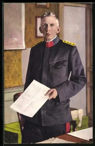 AK Oberkorpskommandant Sprecher von Bernegg, Portrait mit Papierbogen