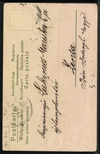 AK Liebespaar an einem Zaun, Blumen