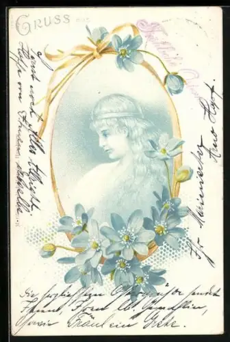 AK Junge Dame im Jugendstil