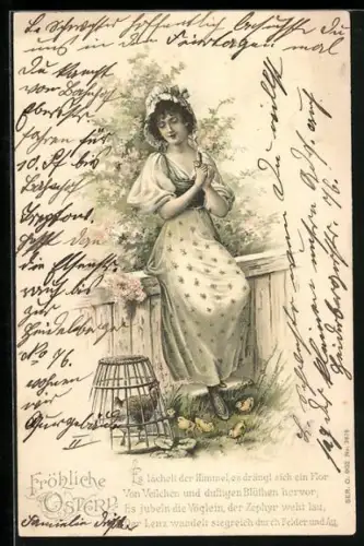 AK Junge Frau zu Ostern im Jugendstil