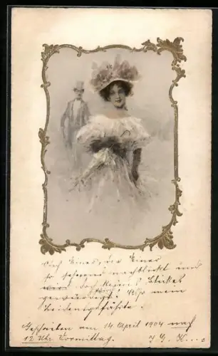 AK Junge Dame mit Schirm, Jugendstil