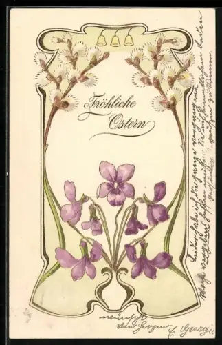 AK Blühende Blumen im Jugendstil