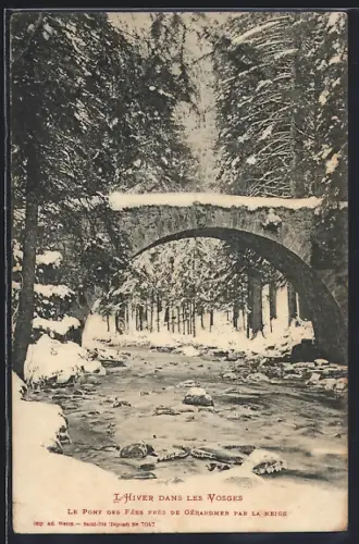 AK Gérardmer, Le Pont des Fées couvert de neige en hiver dans les Vosges