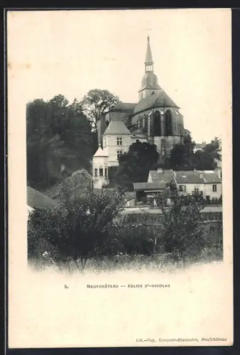 AK Neufchâteau, Église St-Nicolas et vue du village environnant