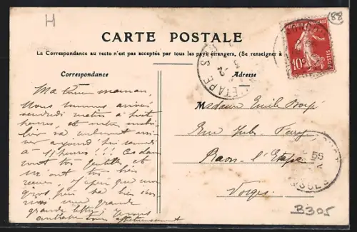 AK Remoncourt, Place du Jet d`Eau, La Poste, scène animée avec habitants et calèches