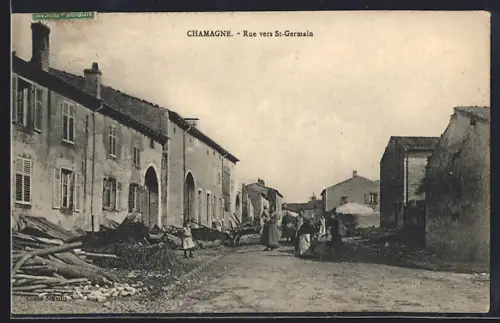 AK Chamagne, Rue vers St-Germain avec habitants en promenade