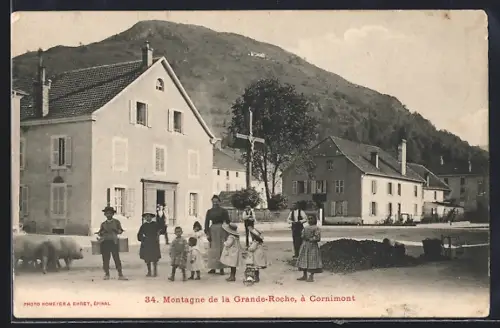 AK Cornimont, Montagne de la Grande-Roche avec villageois en premier plan