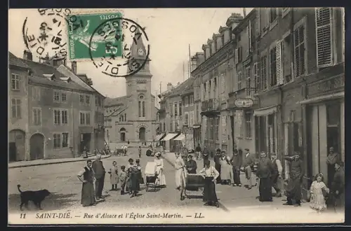 AK Saint-Dié, Rue d`Alsace et l`Église Saint-Martin