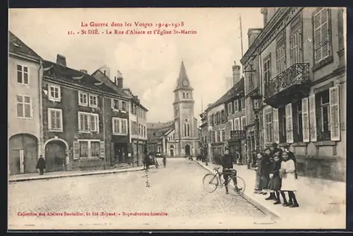 AK St-Dié, La Rue d`Alsace et l`Église St-Martin