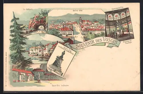 AK Saint-Die /Vosges, Souvenir des Vosges avec vues de Saint-Dié, Épinal, Contrexéville et La Schlucht
