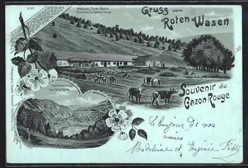 Mondschein-Lithographie St. Moritz /Mosel, Gasthaus zum Roten Wasen, Sternsee