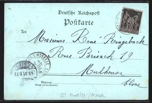 Mondschein-Lithographie St. Moritz /Mosel, Gasthaus zum Roten Wasen, Sternsee