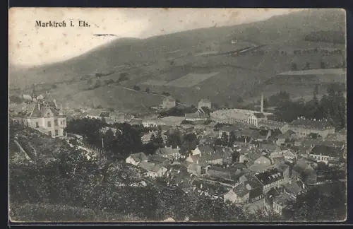 AK Markirch i.Els, Vue aérienne du village et des collines environnantes