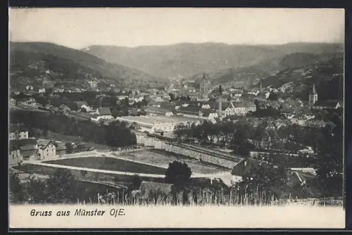 AK Münster, Vue panoramique de la ville et des collines environnantes