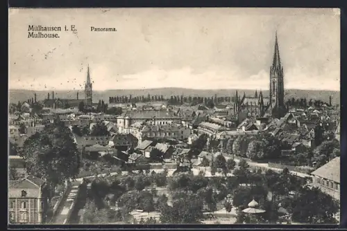 AK Mulhouse, Panorama sur la ville et ses églises majestueuses