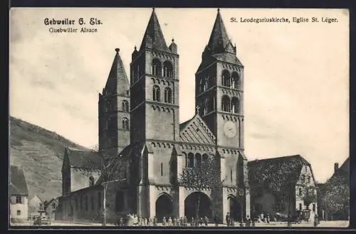 AK Guebwiller, Église St. Léger avec ses imposantes tours