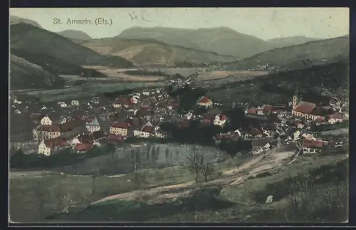 AK St. Amarin /Els., Vue panoramique du village et des montagnes environnantes