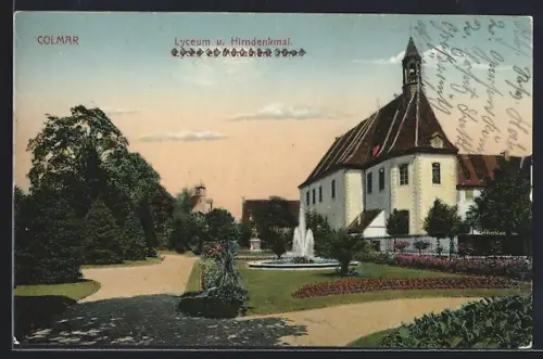 AK Colmar, Lyceum und Hirndenkmal