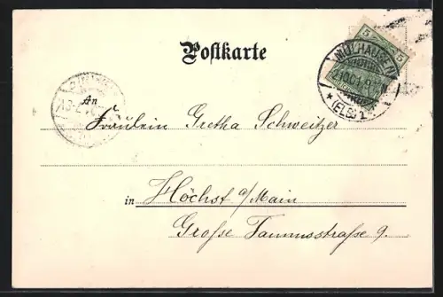 AK Mulhouse, Entrée de la ville avec perspective sur les bâtiments et jardins