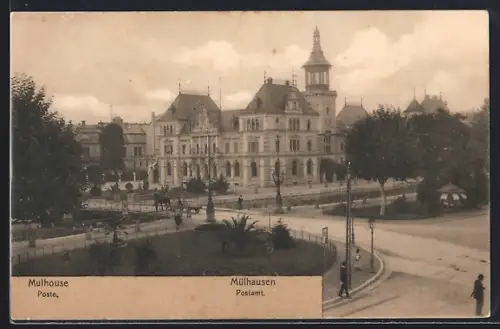 AK Mulhouse, Poste principale avec jardin et allée adjacente
