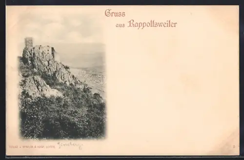 AK Rappoltsweiler, Vue du château en ruine sur la colline