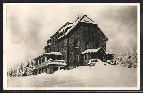 AK Lac Blanc, Hôtel enneigé entouré d`arbres en hiver