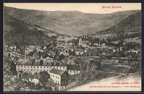 AK St-Amarin /Haut-Alsace, Vue générale du village avec collines en arrière-plan