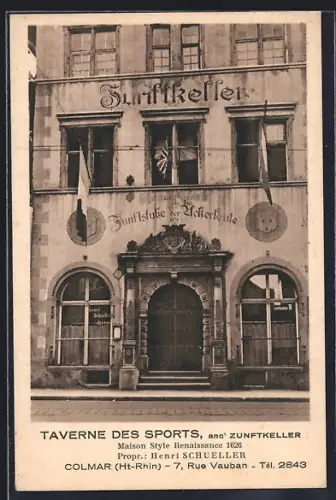 AK Colmar, Facade de la Taverne des Sports, ancien Zunftkeller, rue Vauban 7